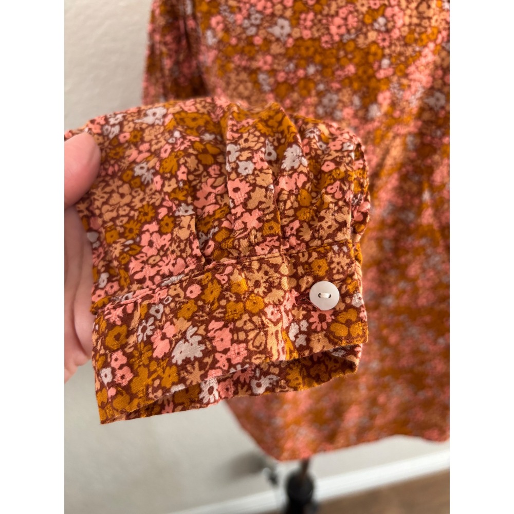 Universal Thread Floral Blouse L Excellent Ruffle Neck Long Sleeve Rust Multi - Picture 5 of 9